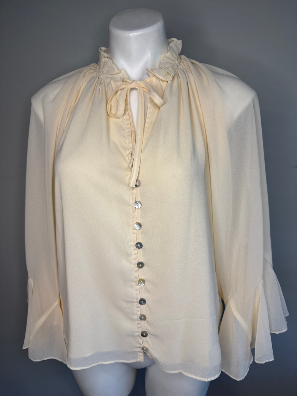 NWT Parker Oversized Warm Pearl Flutter Sleeve Blouse XS